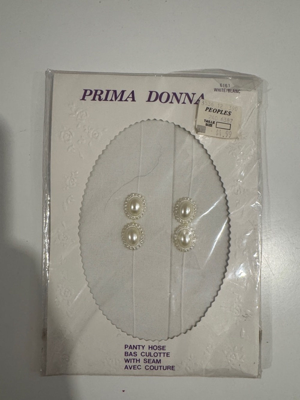 Vintage Prima Donna White Seamed Pantyhose Collectible 80s 90s Retro Packaging